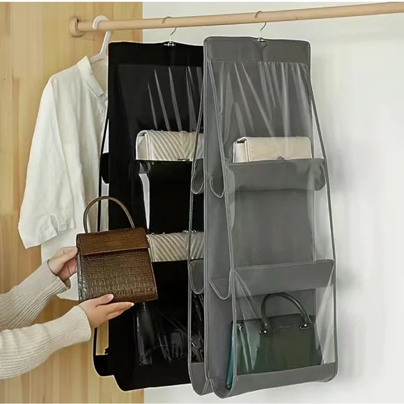 1 Clear Double-sided HandBag Organizer with 6 Pockets Available in Black or Grey - Picture 1 of 4